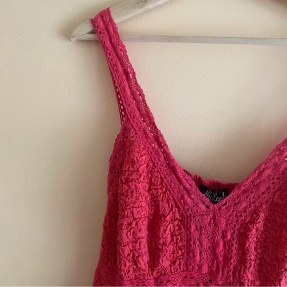 Y2K NU Look Dress Medium Babydoll Crochet Smocking Tiered Broomstick Festival - Picture 4 of 14